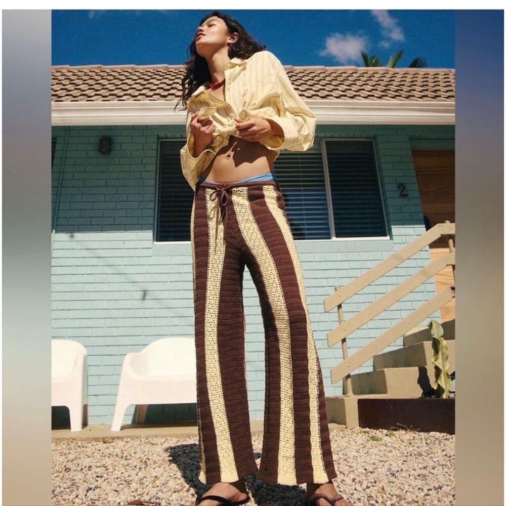 Free People Joan Fauxchet Set Striped Crochet Top and Pants Small - Picture 2 of 10